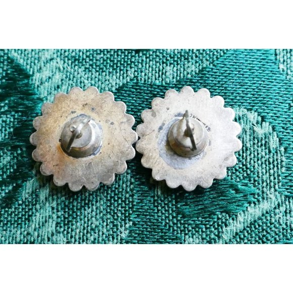 Antique Sterling Silver & Turquoise Pierced Earrings with Threaded Screw Backs - Picture 2 of 9